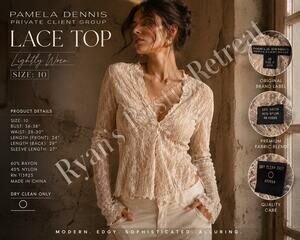 Pamela Dennis Private Client Group Lace Blouse Women’s 10 Sheer Rayon Nylon DK
